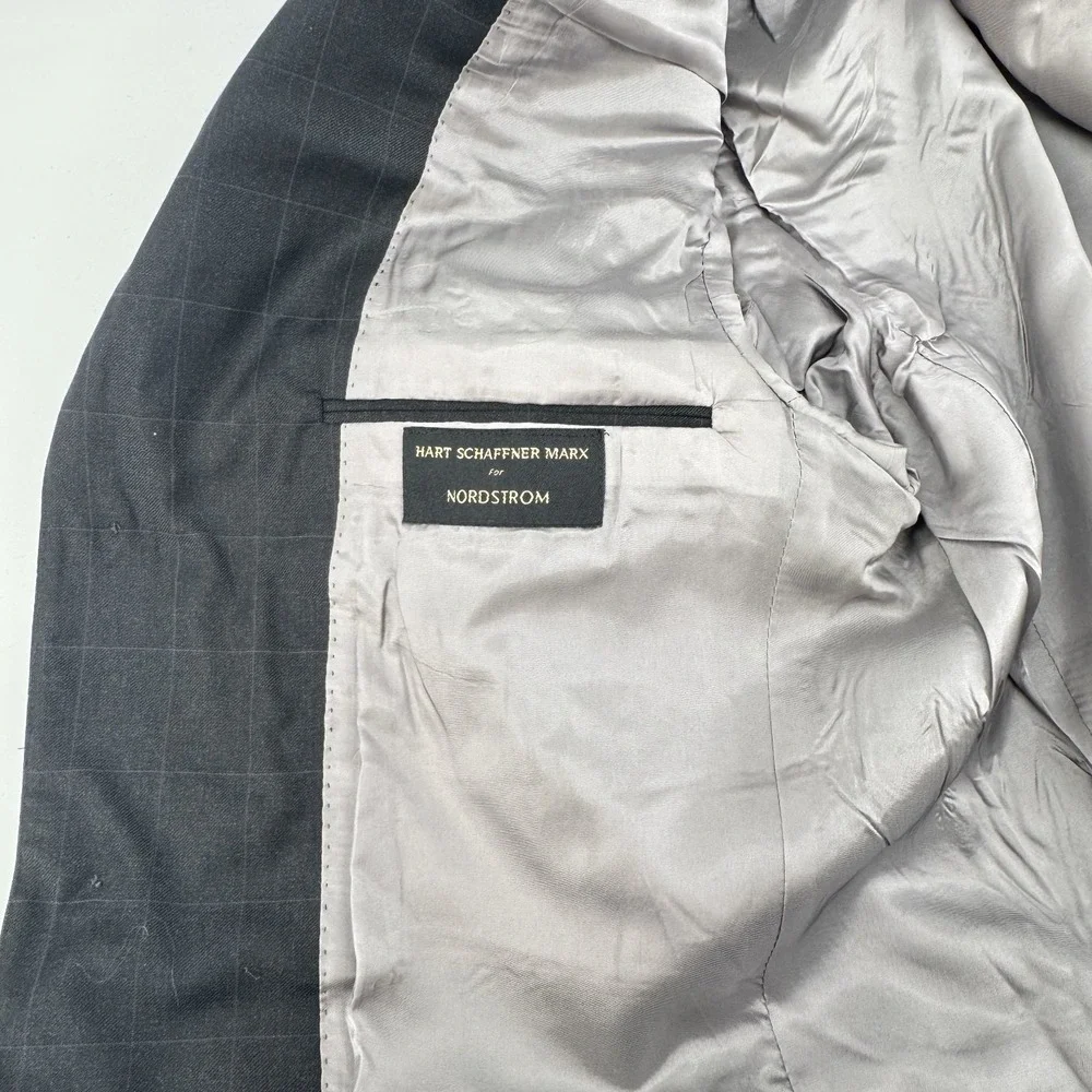 Hart Schaffner Marx Blazer Mens 42R Grey Windowpane 3-Button‎ Studio Nordstrom